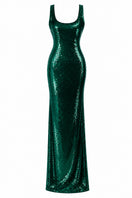 Urban Muse Veridian gown in vibrant green, flowing fabric with elegant design, perfect for formal occasions.