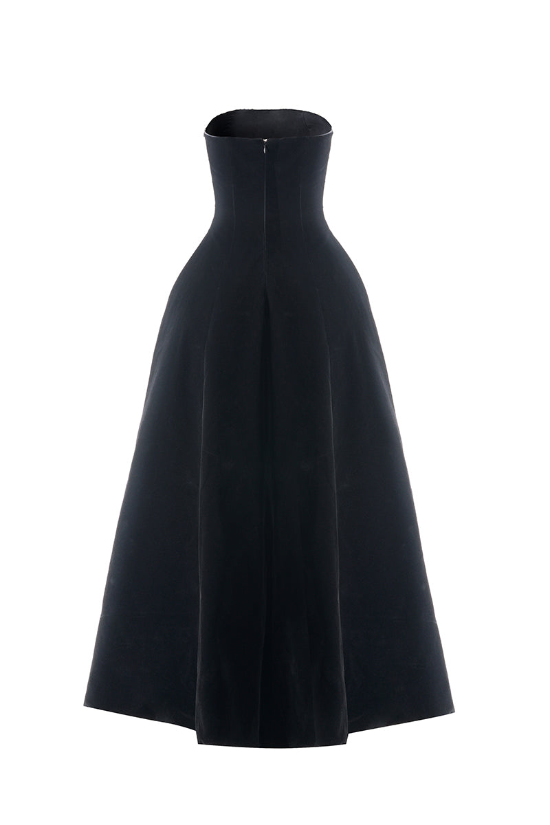 STRAPLESS STONE VELVET BLACK MAXI DRESS - CULT MIA
