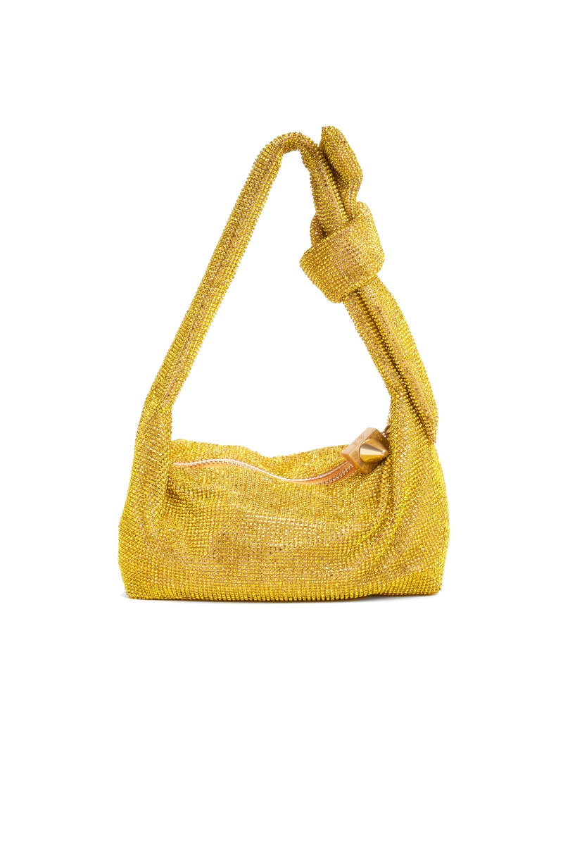 Emm Kuo Waverly shoulder bag in vibrant citrine color with sleek design and gold-tone hardware, shown on a plain background.