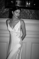 Bocan Couture Isabella cupro nightgown displayed on a hanger, featuring soft fabric and elegant design for comfortable sleepwear.