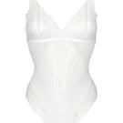 White Luciela bodysuit, bridal lingerie underwear with smooth fabric and seamless design, perfect for elegant undergarments.