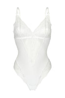 White Luciela bodysuit, bridal lingerie underwear with smooth fabric and seamless design, perfect for elegant undergarments.