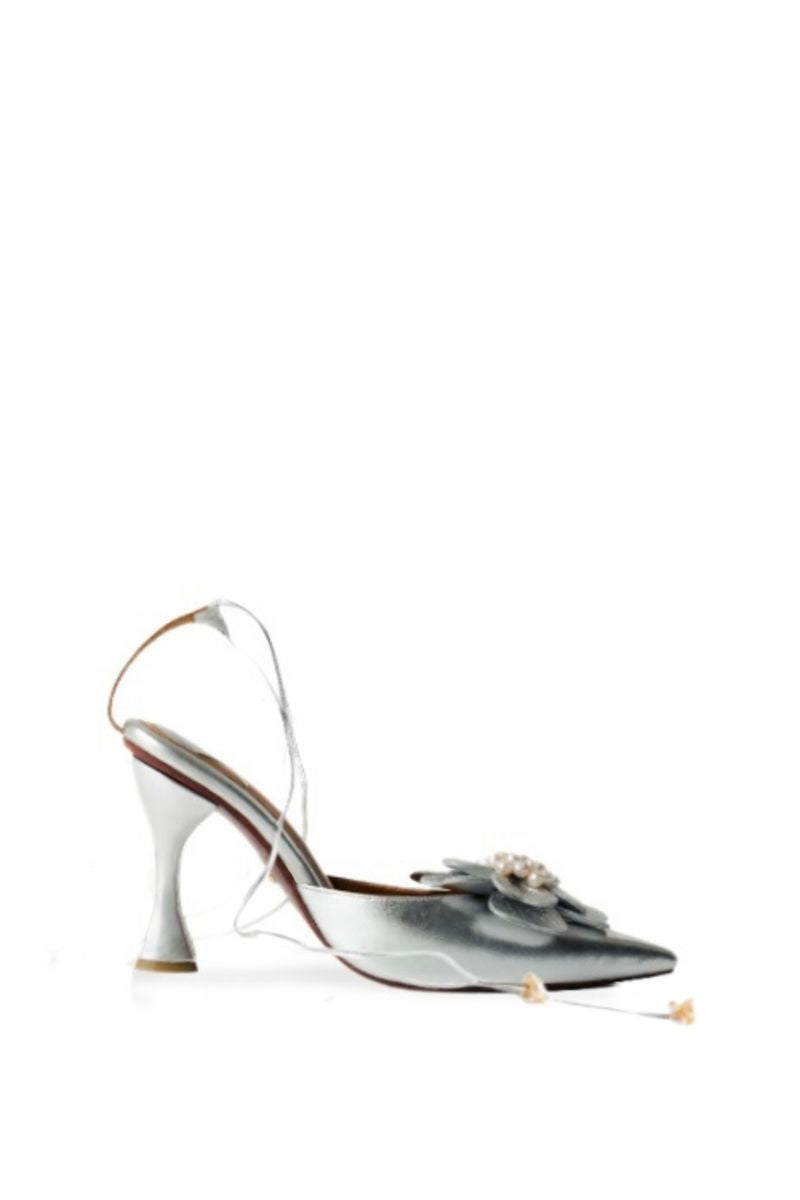 Christin Wu Wynonna Heels in Edelweiss with delicate floral design and thin heel, elegant footwear for special occasions.