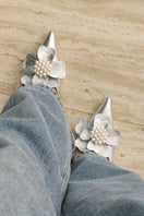 Christin Wu Wynonna Heels in Edelweiss with floral embroidery and elegant design, showcasing the stylish footwear.