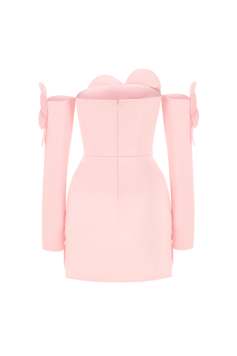 CULT MIA X HAPPY CLOTHING AMORA A-LINE SLEEVED VELVET MINI DRESS IN PINK - CULT MIA