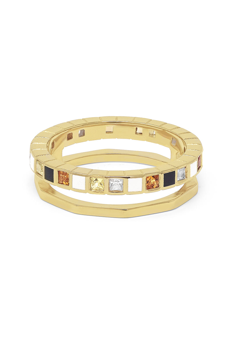 Gold-plated silver Nova ring with vibrant gemstones and enamel detailing, showcasing a modern, stylish jewelry piece by EDXÚ.