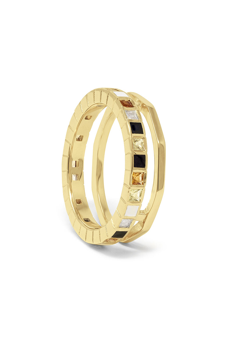 Gold-plated silver NOVA ring by EDXÚ with vibrant gemstones and enamel accents, showcasing a stylish and colorful design.