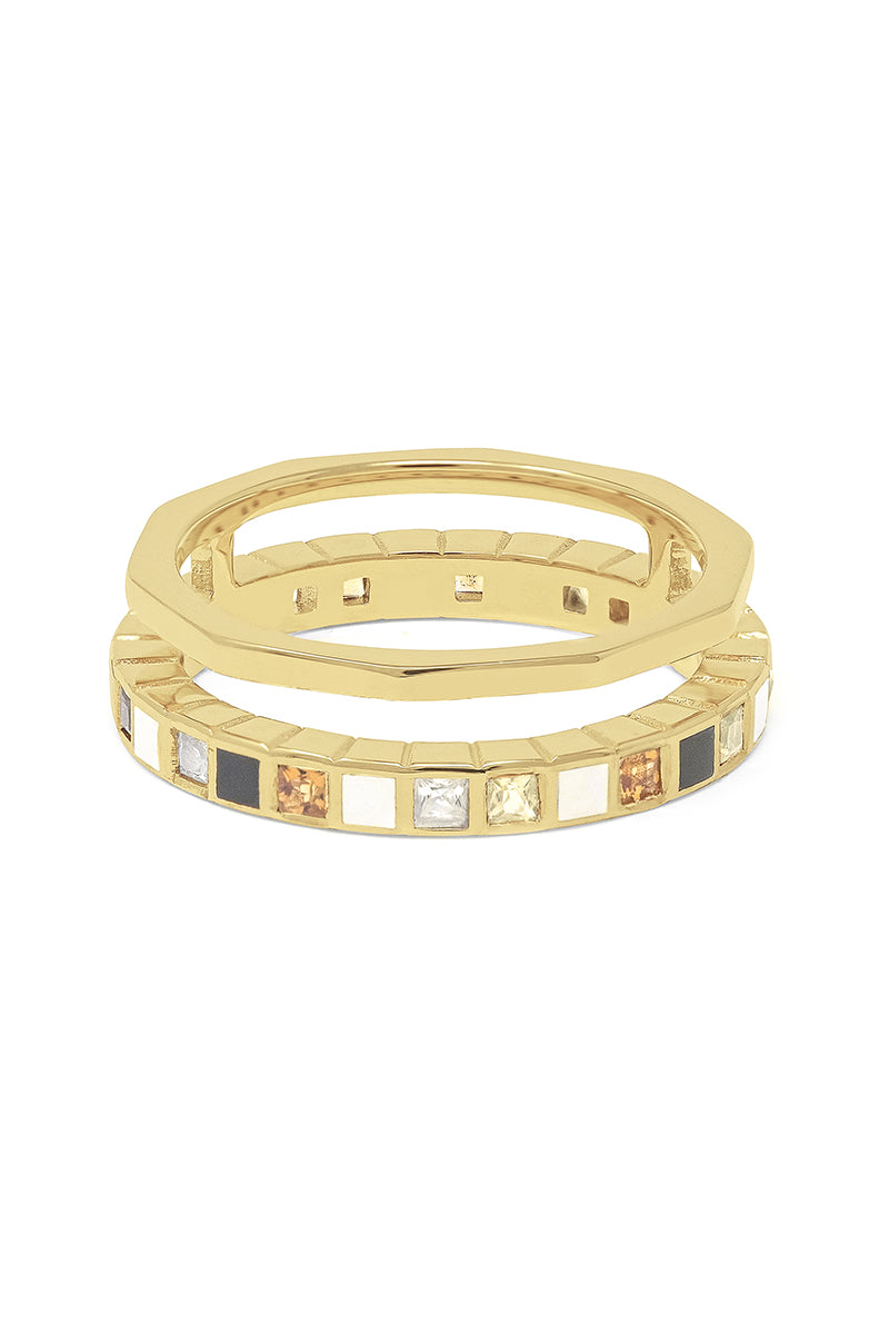 Gold plated silver Nova ring by EDXÚ featuring yellow vermeil gemstones and colorful enamel accents.