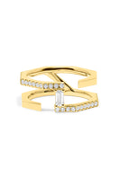 Gold-plated silver Nexus ring with sapphire and diamond accents by EDXÚ, showcasing intricate design and sparkling gemstones.