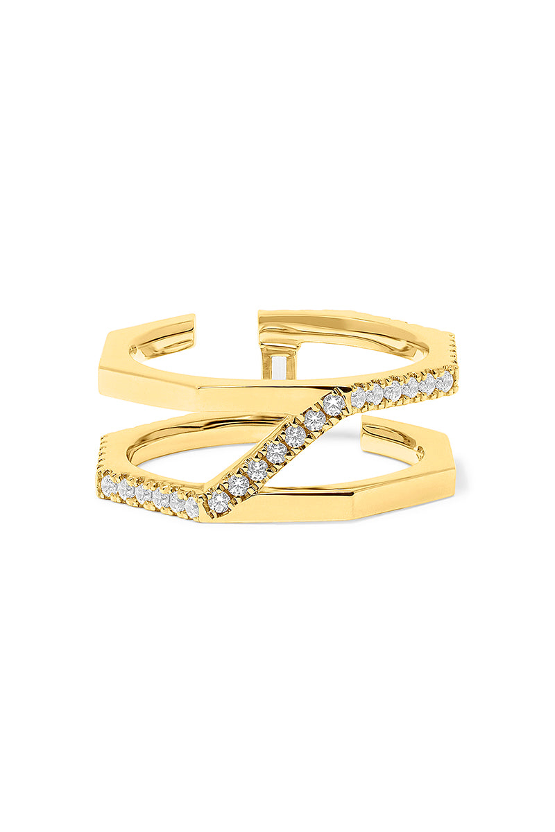 Gold plated silver Nexus ring by EDXÚ featuring a sapphire and diamond accent, showcasing elegant jewelry design.