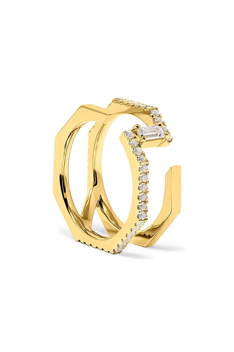 Gold-plated silver Nexus ring with sapphire and diamond accents, designed by EDXÚ.