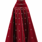 HAPPY CLOTHING CULT MIA X strapless stone organza gown with a terry fabric texture, elegant and flowing for formal occasions.
