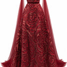 HAPPY CLOTHING CULT MIA X burgundy flower wave A-line maxi gown with matching scarf, flowing fabric and floral pattern.