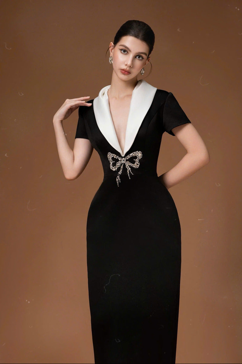 SWEETHEART BOWTIE LONG DRESS IN BLACK - CULT MIA