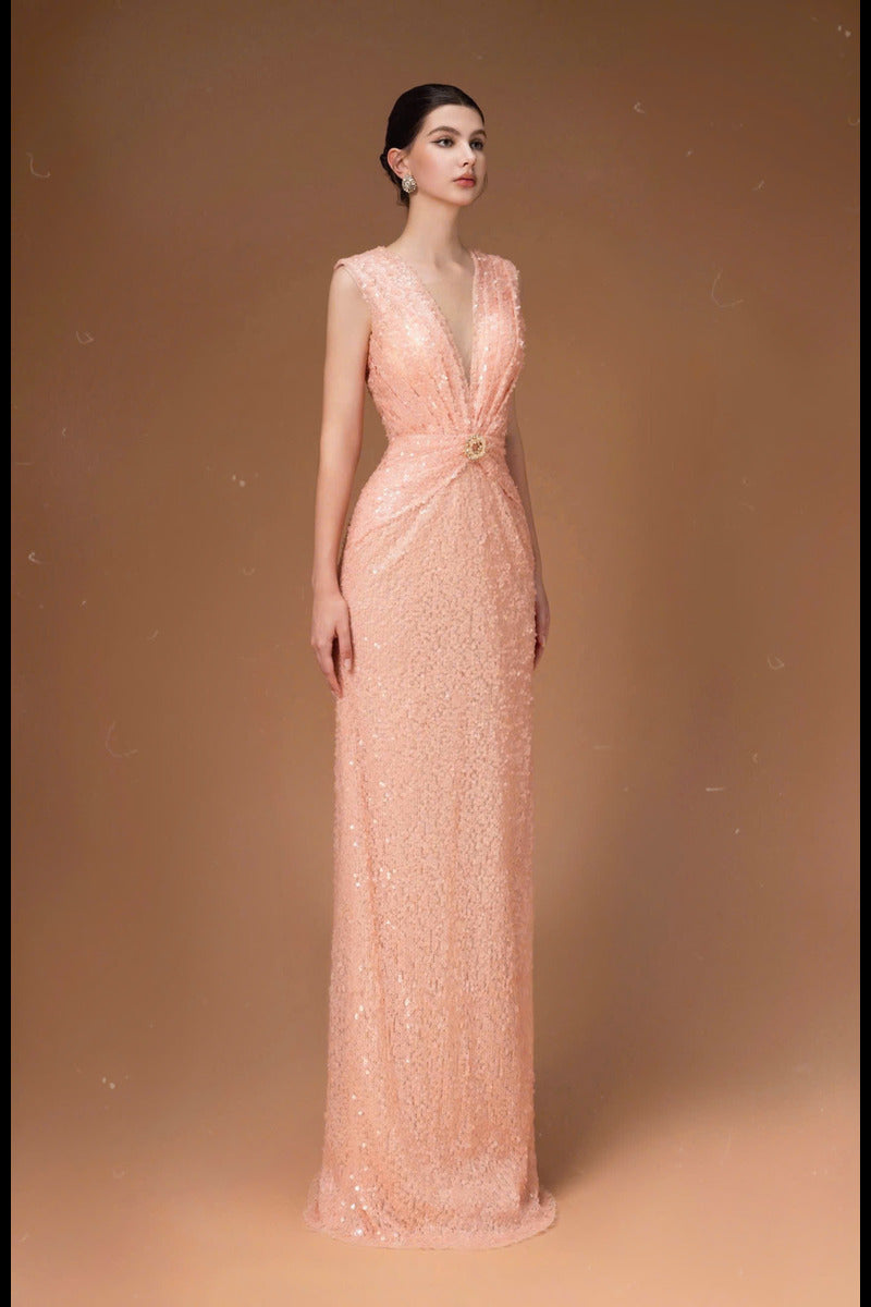 SEQUIN LONG DRESS IN PINK - CULT MIA