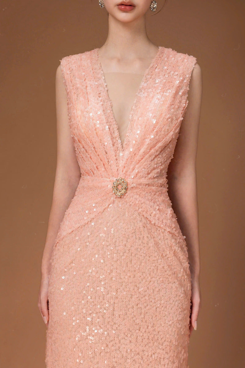 SEQUIN LONG DRESS IN PINK - CULT MIA