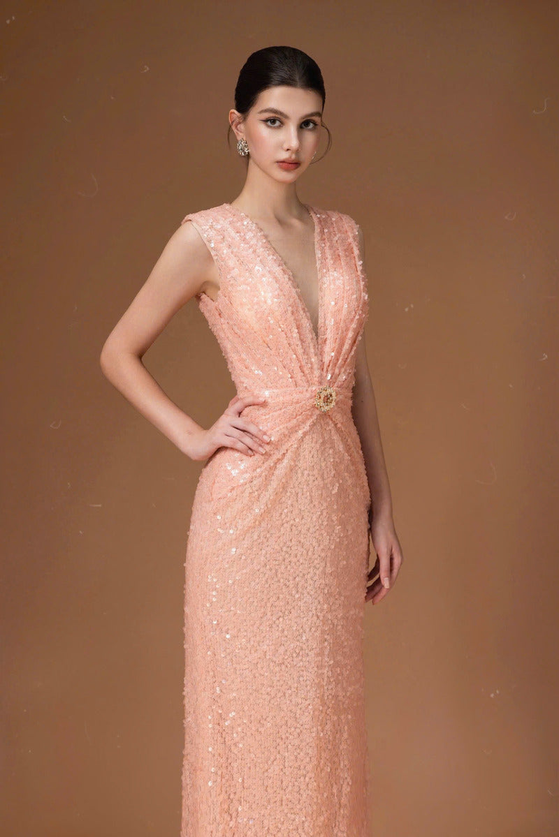 SEQUIN LONG DRESS IN PINK - CULT MIA