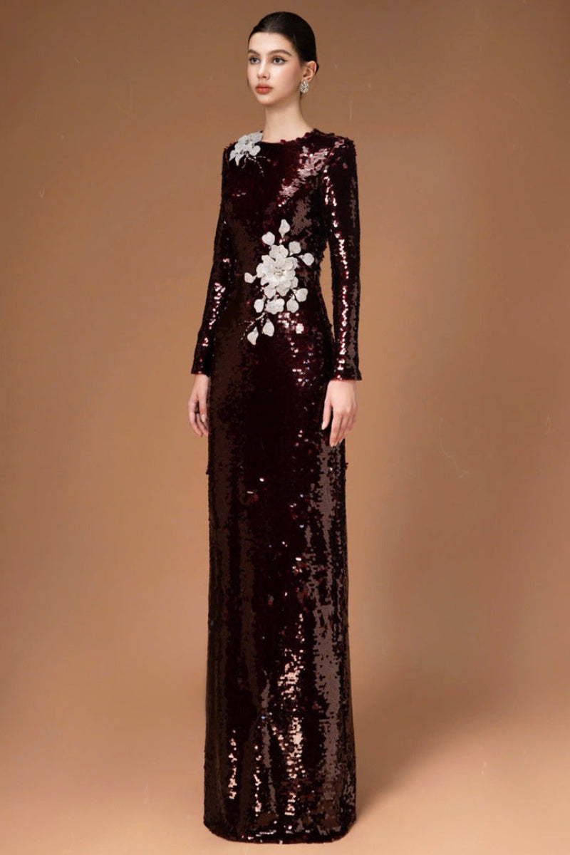 long sleeve floor length sequin dress J'Adore Dresses JM201