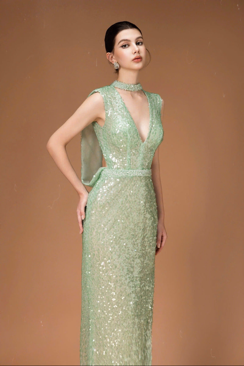 CUTOUT SEQUIN DRESS IN MINT | CULT MIA | HACCHIC COUTURE CUTOUT SEQUIN DRESS IN MINT | CULT MIA | HACCHIC COUTURE