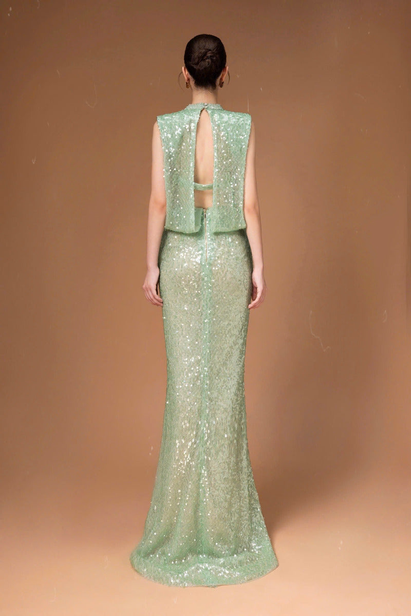 CUTOUT SEQUIN DRESS IN MINT | CULT MIA | HACCHIC COUTURE CUTOUT SEQUIN DRESS IN MINT | CULT MIA | HACCHIC COUTURE
