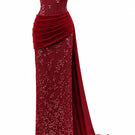 Burgundy CULT MIA X HAPPY CLOTHING square neck long gown with flowy fabric and elegant silhouette, perfect for formal occasions.