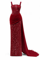 Burgundy CULT MIA X HAPPY CLOTHING square neck long gown with flowy fabric and elegant silhouette, perfect for formal occasions.