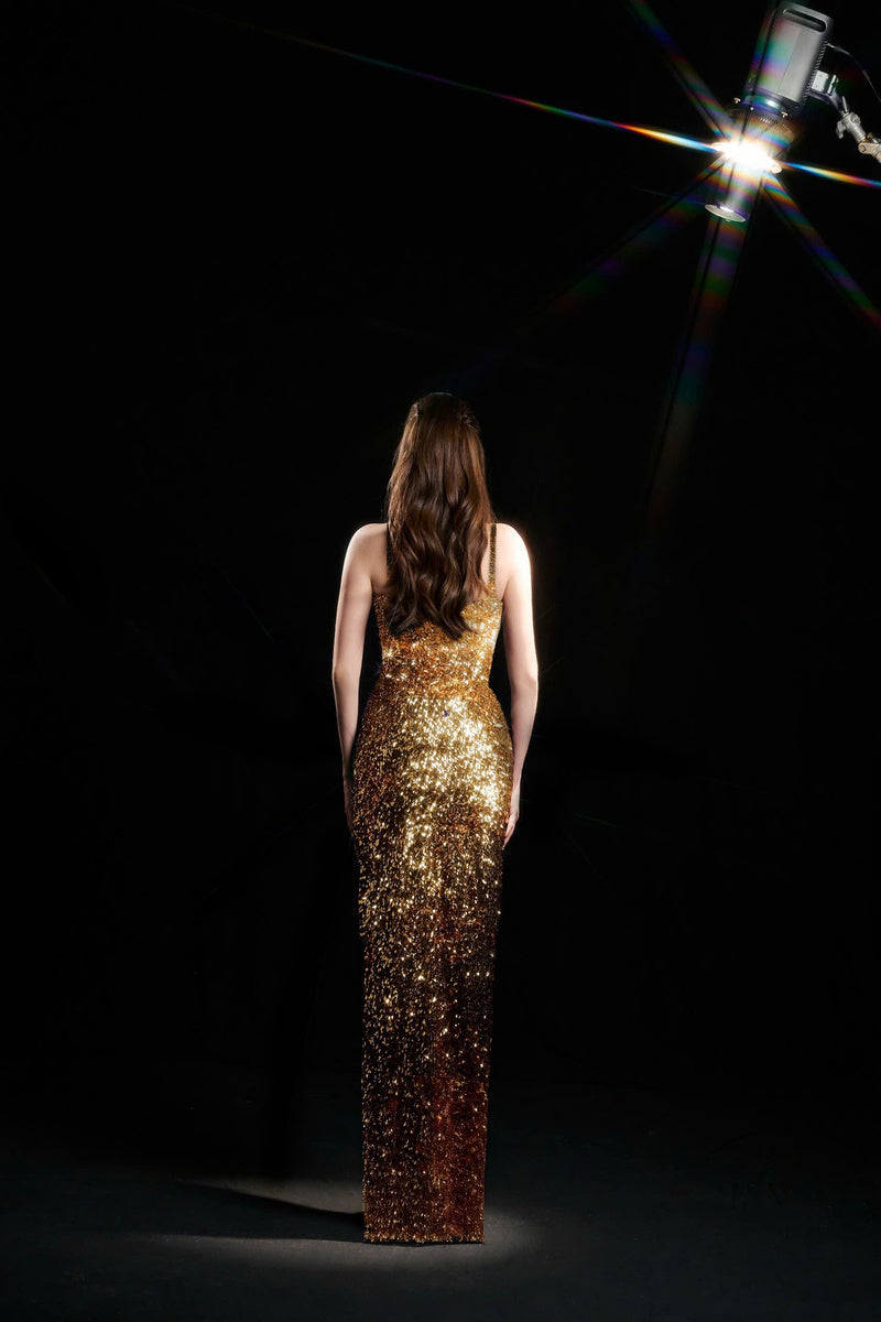 BELIN SEQUIN STRAP DRESS IN GOLD - CULT MIA