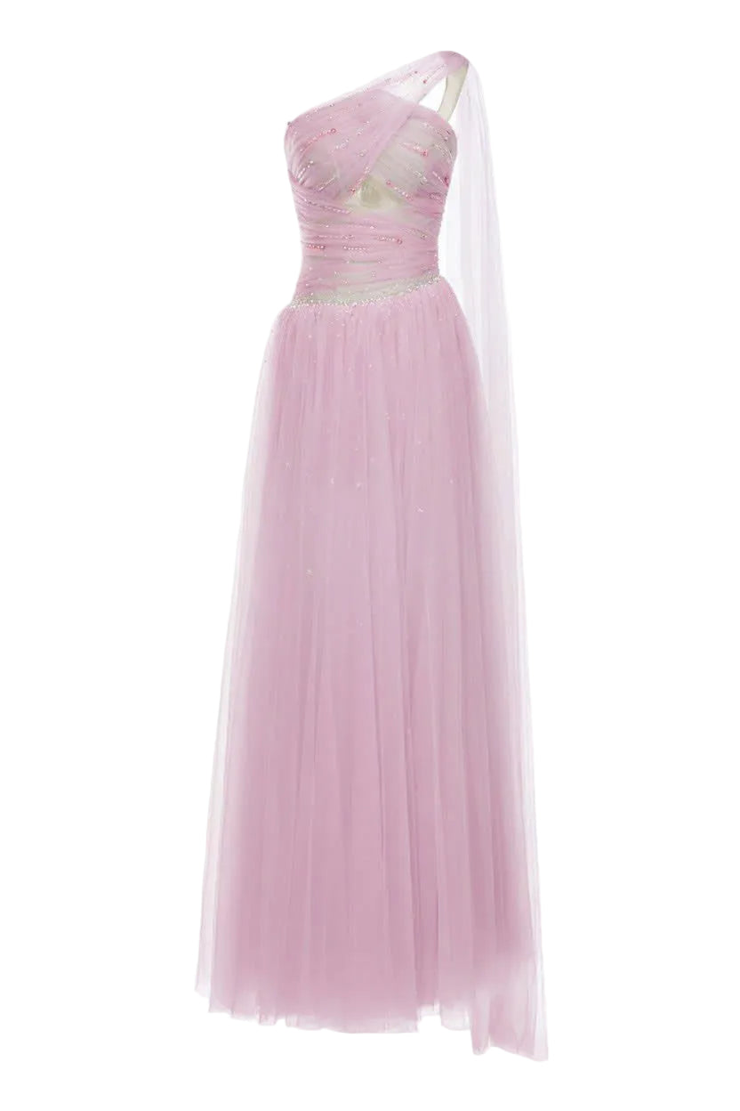 Purple Joséphine CLARA gown with elegant design, flowing fabric, and intricate details perfect for formal occasions.