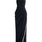 Elegant one-shoulder velvet gown with floral details from Happy Clothing, featuring a flowing silhouette and luxurious fabric.