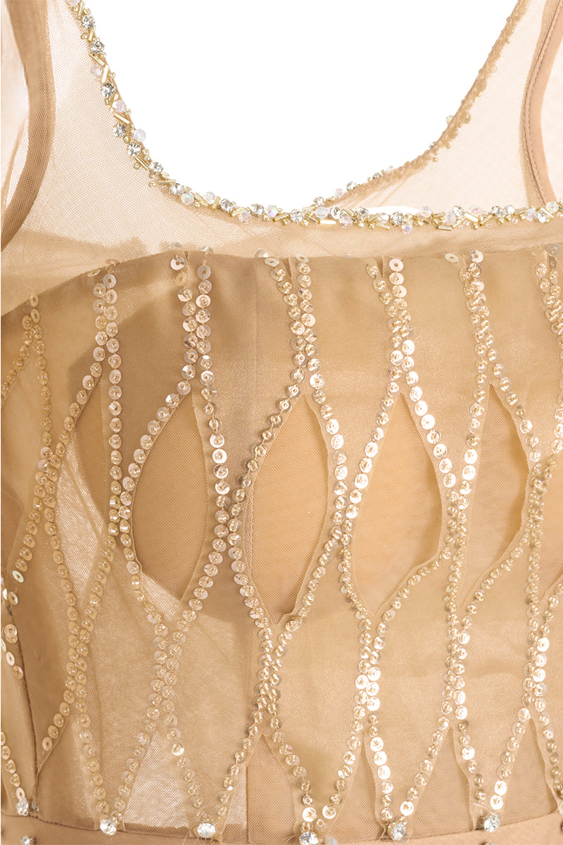 Long brown square neck gown by Happy Clothing featuring long sleeves and a flowing silhouette.