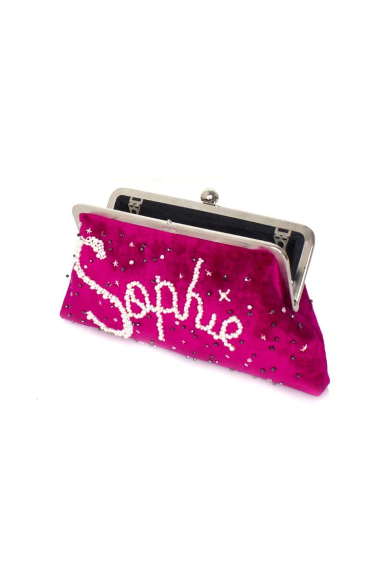 Personalized Velvet Purse, Quilted Pouch, Evening Clutch Pink (Fuchsia)