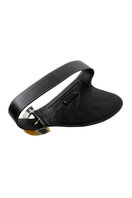 Black leather belt from Adriana Castro's La Jefa collection with a sleek, polished finish and subtle branding detail.