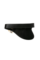 Black leather belt by Adriana Castro, LA JEFA model, featuring a sleek design with a stylish buckle for women.