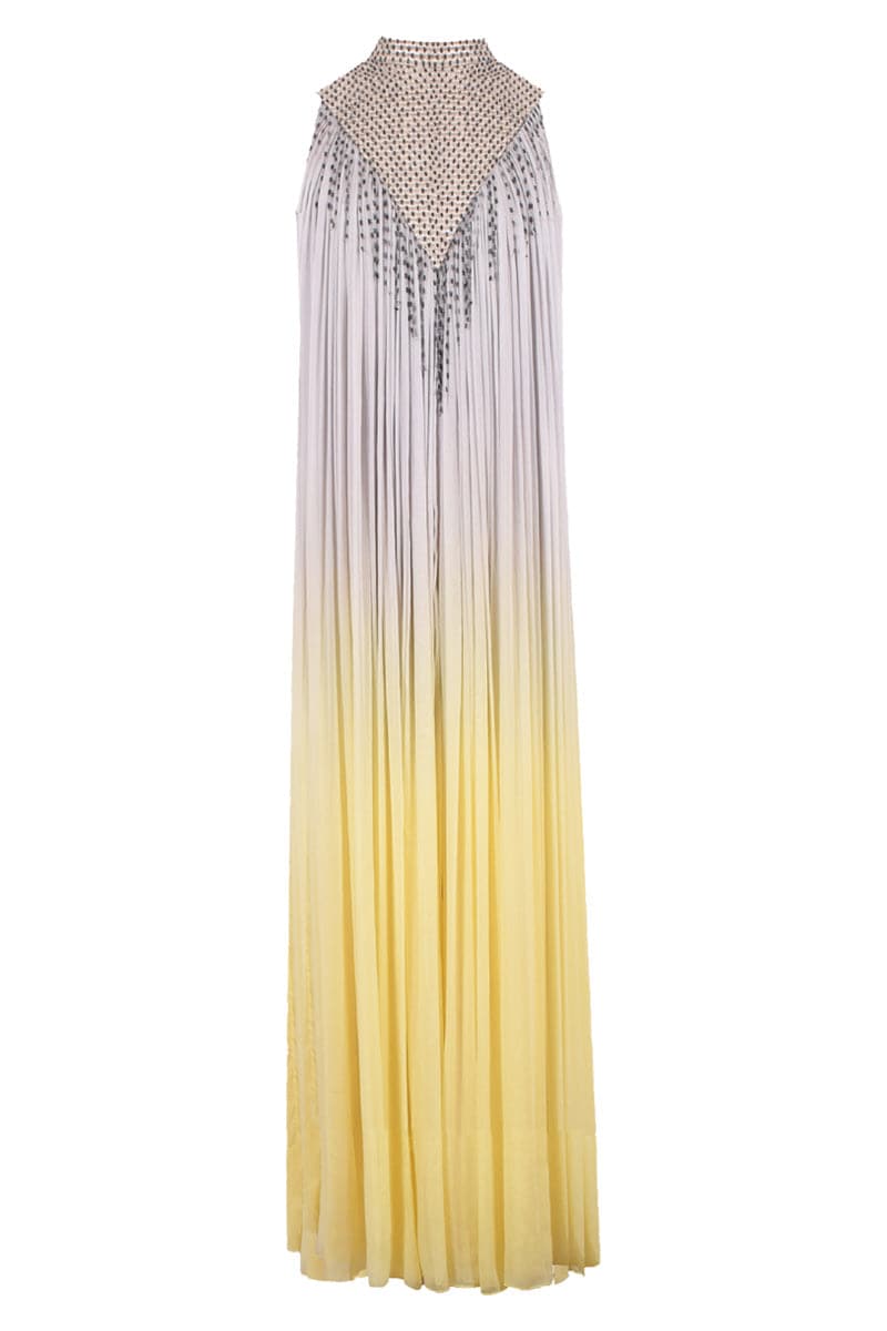 MANDARIN COLLARED CHIFFON MAXI DRESS | AKHL | CULT MIA