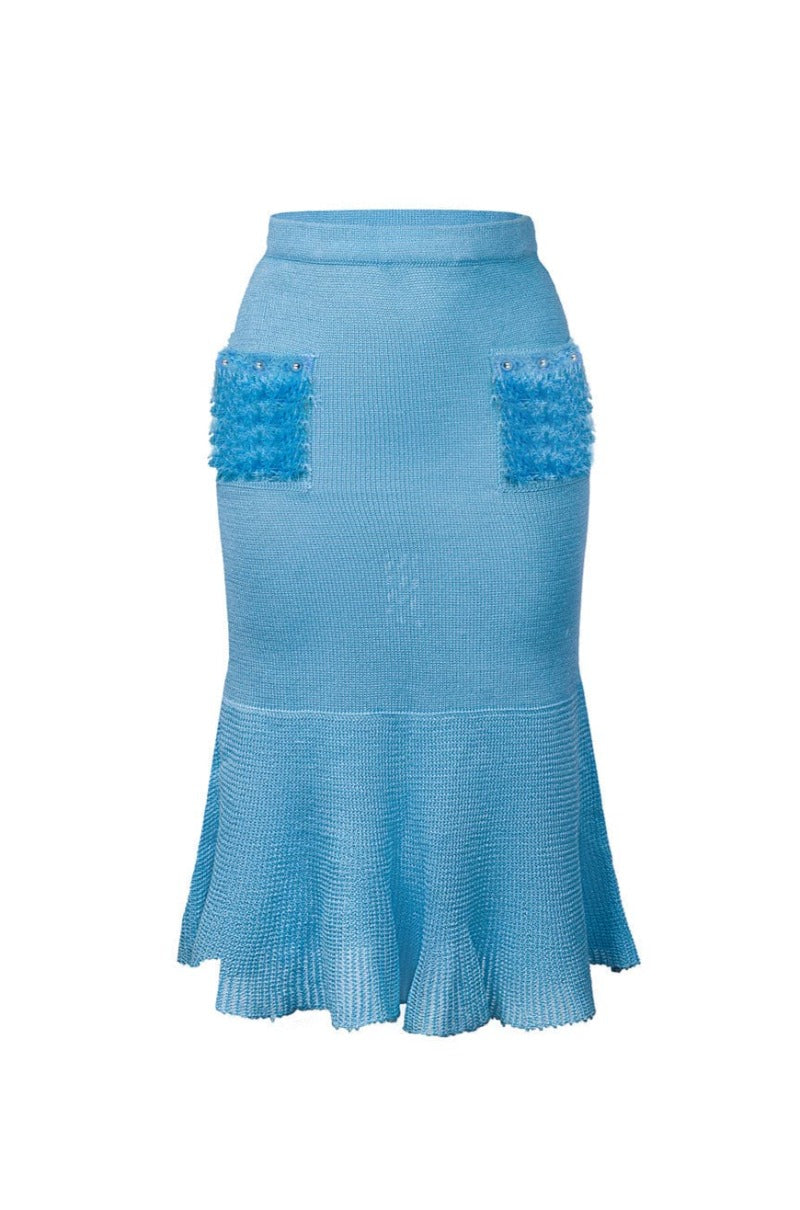 KNIT BABY BLUE SKIRT WITH HANDMADE DETAILS | Andreeva | CULT MIA