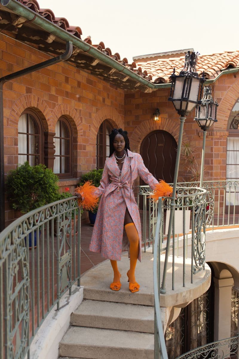 ORANGE COAT WITH DETACHABLE FEATHER CUFFS | Andreeva | CULT MIA