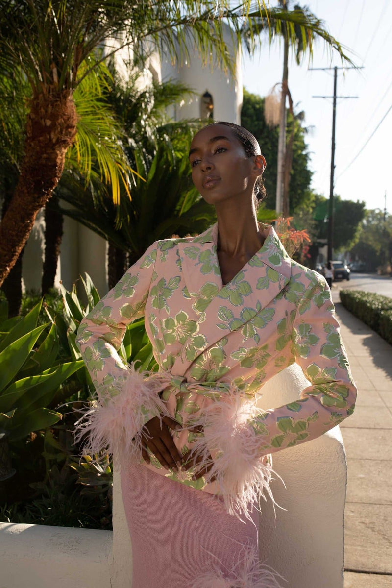 FEATHER-TRIMMED JACQUARD JACKET | Andreeva | CULT MIA