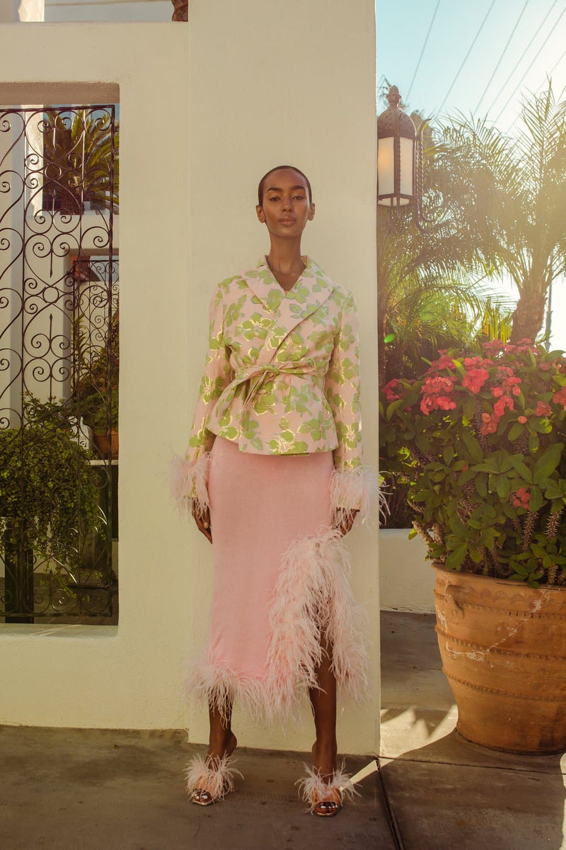 FEATHER-TRIMMED JACQUARD JACKET | Andreeva | CULT MIA