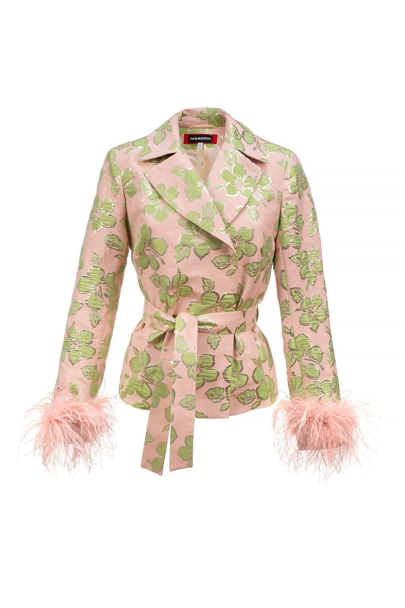 FEATHER-TRIMMED JACQUARD JACKET | Andreeva | CULT MIA
