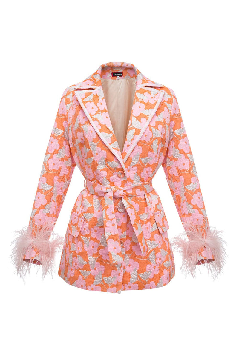 PINK JACKET WITH DETACHABLE FEATHER CUFFS | Andreeva | CULT MIA