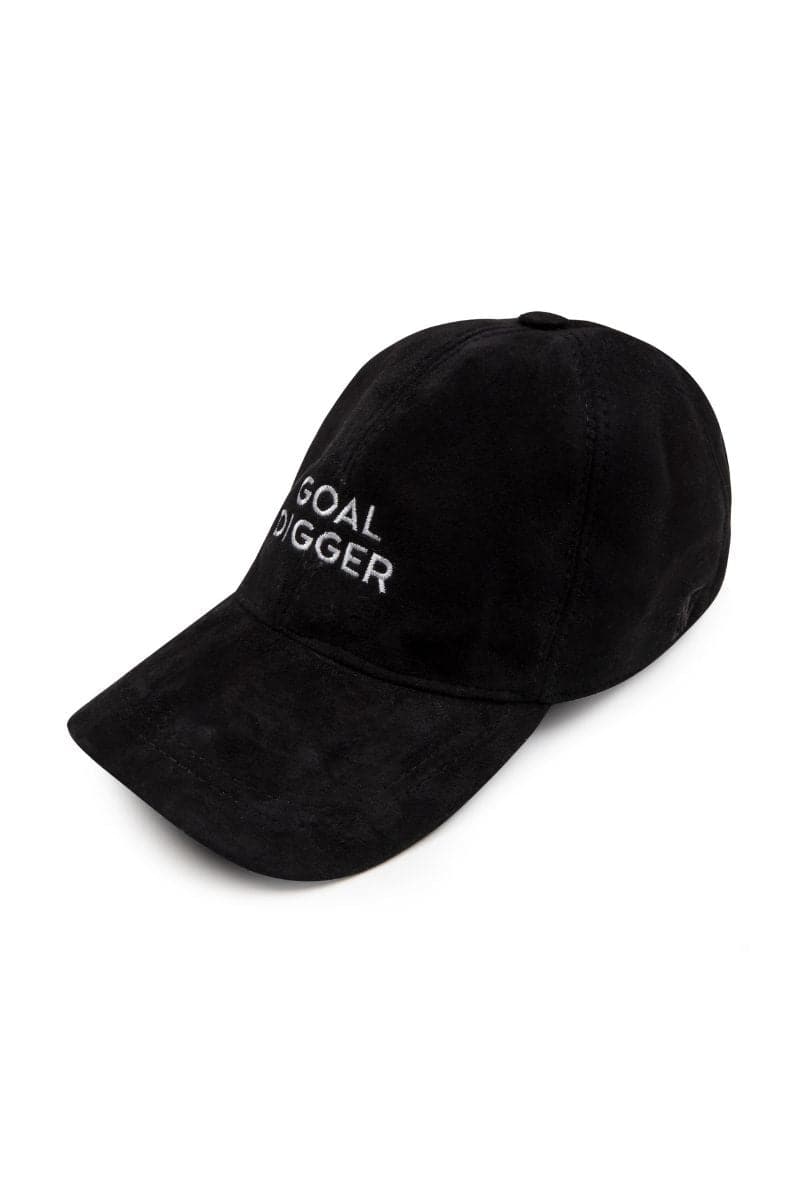 Bassigue Goal Digger black upcycled hat, stylish unisex hat with a curved brim and adjustable strap, made from eco-friendly materials.