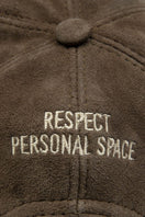 Bassigue Respect Personal Space brown upcycled hat, one size, made from sustainable materials, featuring a stylish design and comfortable fit.