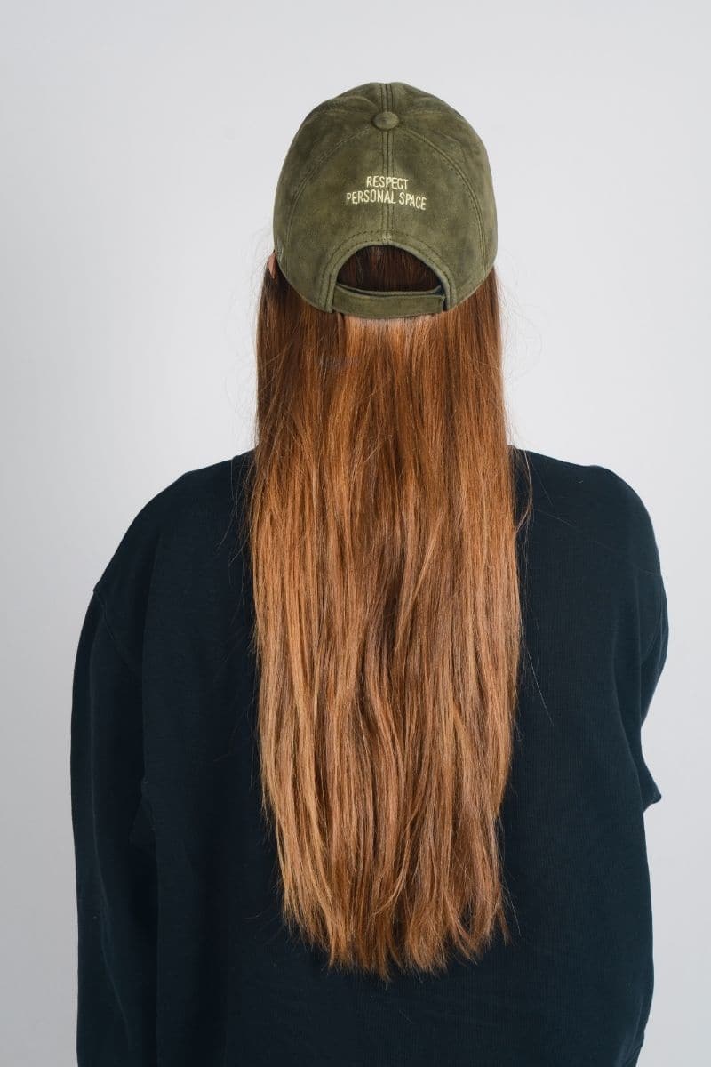 Bassigue Respect Personal Space brown upcycled hat showing its stylish design and one-size fit against a neutral background.