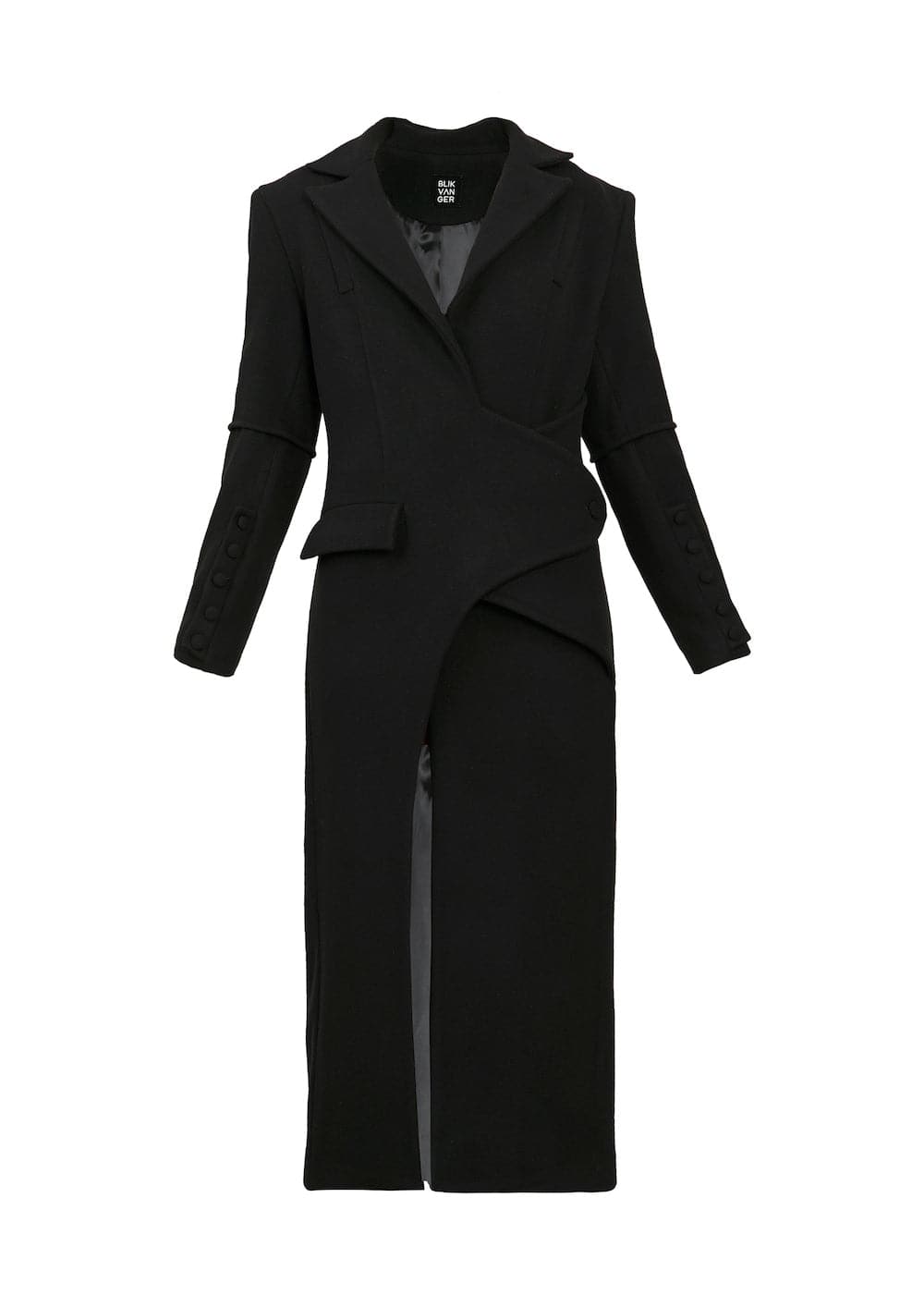 Blikvanger asymmetric wool-blend coat in neutral tones, featuring an elegant, modern design with a tailored fit.