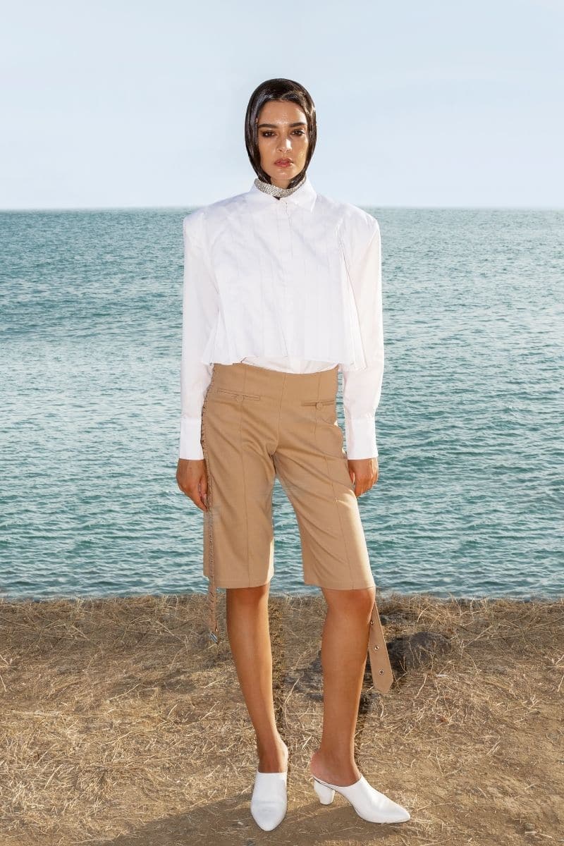 BEIGE BELTED SHORTS | Blikvanger | CULT MIA