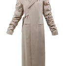 Beige crumple-sleeve trench coat by Blikvanger, showing textured fabric and stylish long sleeves.