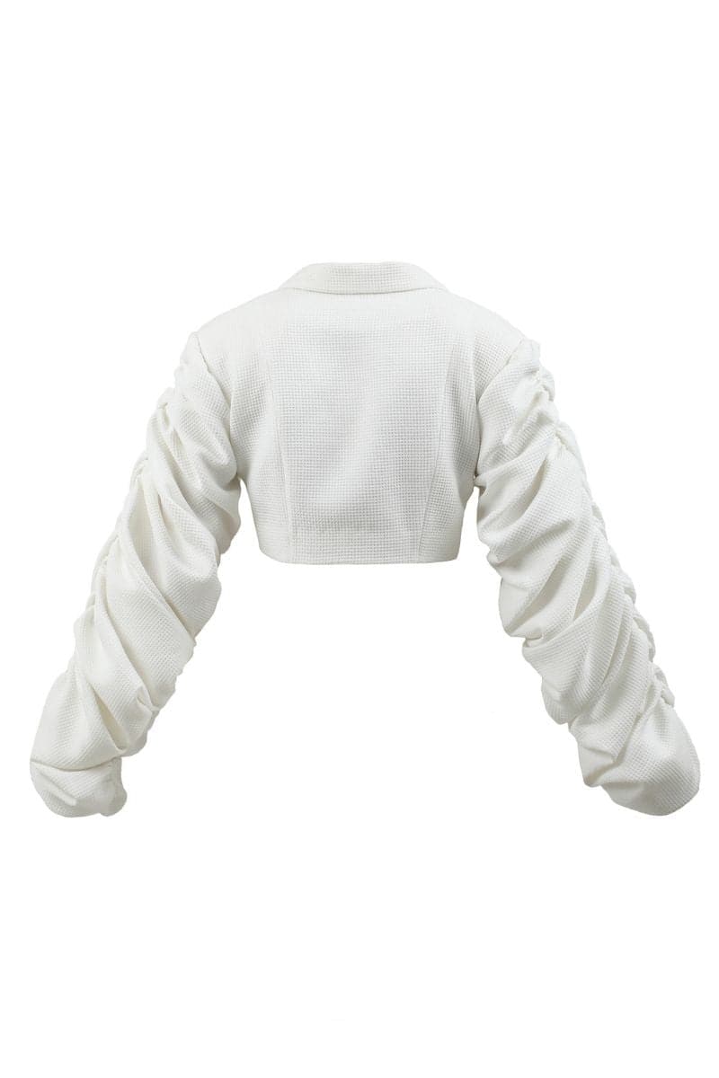 CRUMPLE-SLEEVE CROPPED WHITE BLAZER | Blikvanger | CULT MIA