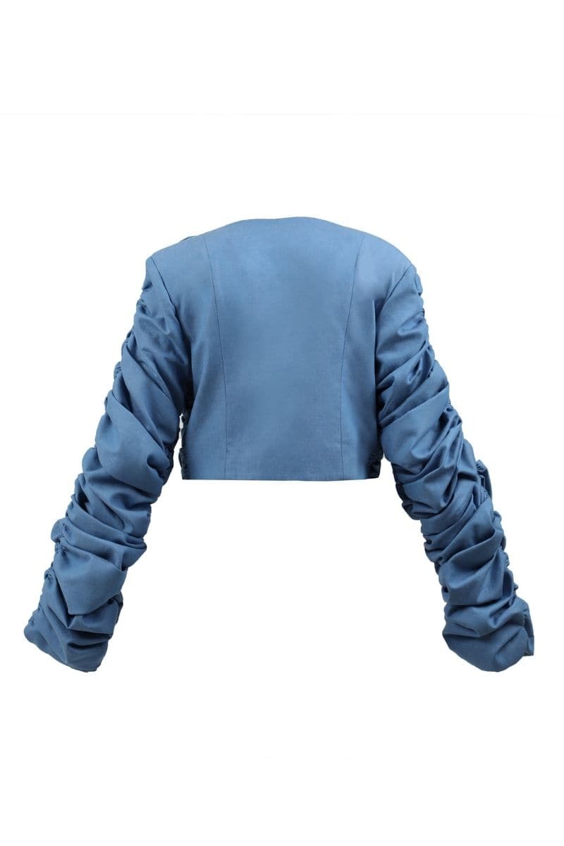 DENIM CRUMPLED CROPPED BLAZER | Blikvanger | CULT MIA