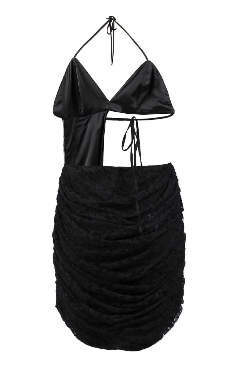 GUIPURE CRUMPLED BLACK MINI DRESS | Blikvanger | CULT MIA