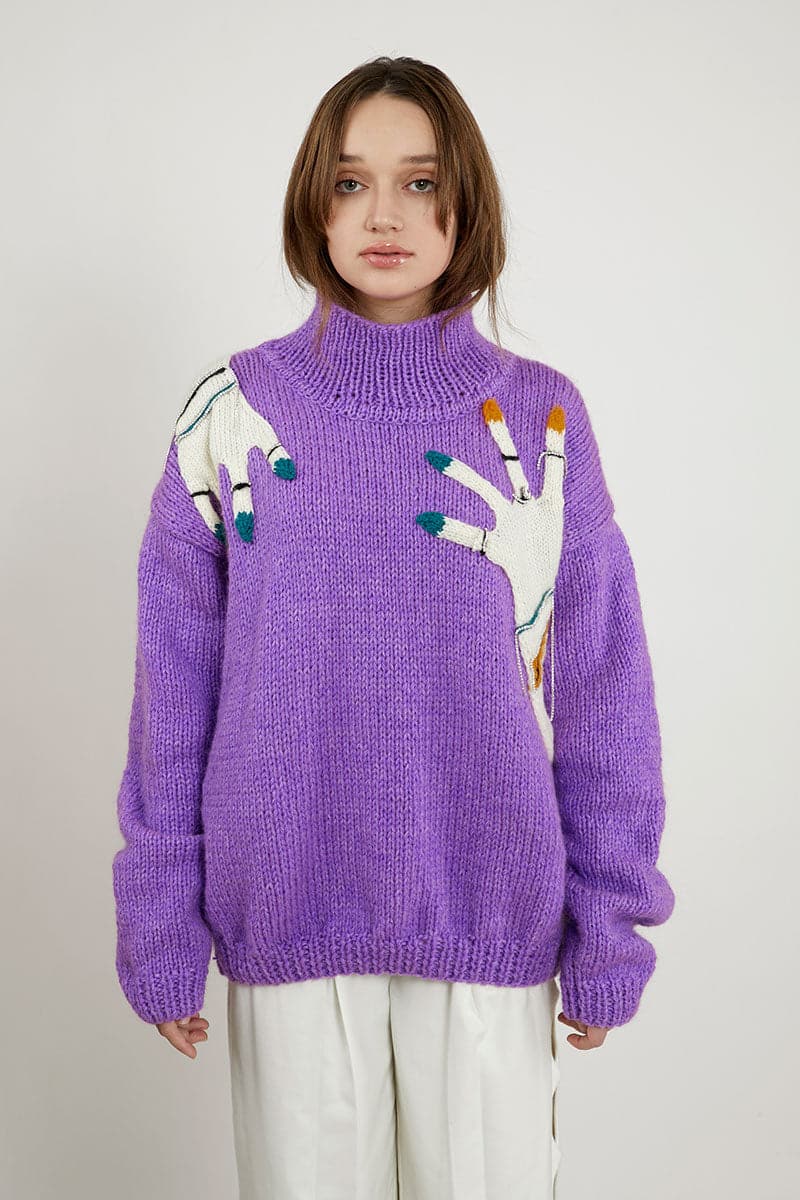 HAND-KNIT TURTLENECK PURPLE SWEATER | Blikvanger | CULT MIA